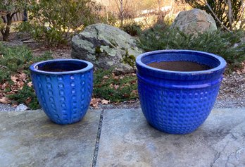 A Pair Of Beautifully Glazed Blue Garden Pots