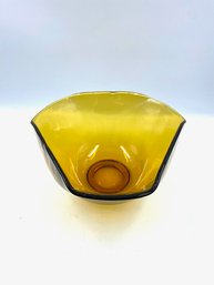 Vintage Curvaceous Amber Glass Serving Bowl
