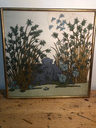 Vintage Jim Thompson Elephants Printed Silk Panel