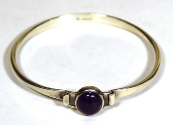 Very Fine Sterling Silver Bangle Bracelet W Fine Amethyst Stone