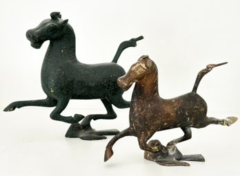 A Pair Of Antique Bronze Horse Sculptures