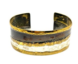 Modernist Three Tone Artisan Cuff Bracelet