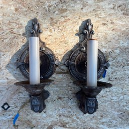 A Small Pair Of Metal Sconces - Unusual