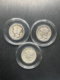 3 Mercury Dimes 1936, 1936-D, 1936-S