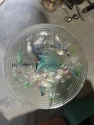 Glass Bird Bath With Metal Base