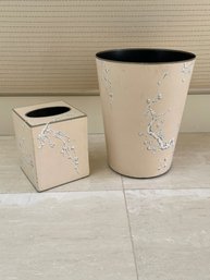 Matching Tissue Box Square  Round Wastebasket With Blossom Motif