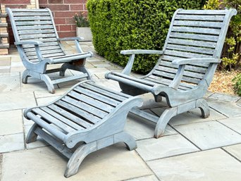 A Pair Of Stained Painted Teak Chairs - One Lounge Ottoman