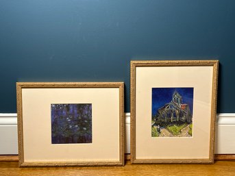 Vincent Van Gogh L'Eglise D' Auvers-sur-Oise & Claude Monet Nympheas Bleus Framed Prints