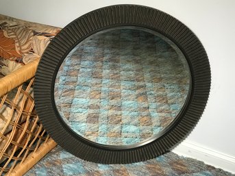 Large 36' Round Fluted Decorator Mirror - Beveled Glass - Matte Gray Finish - Very Pretty Mirror - NICE !