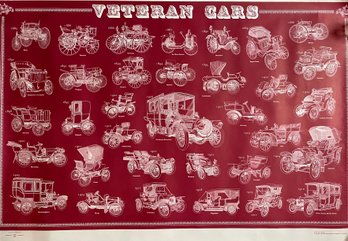 Large Vintage Poster 'VETERAN CARS' Antique Cars 1885 To 1910