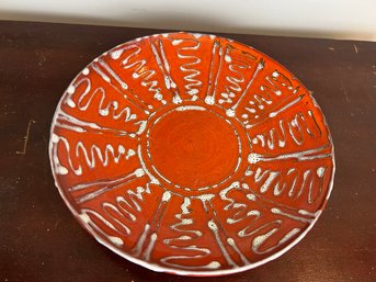 Handmade Red Orange Glazed Art Pottery Charger