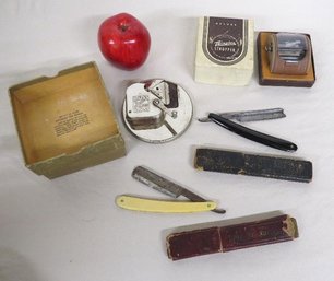 A Lot Of Antique Straight Razors And Mechanical Razor Strops / Sharpeners