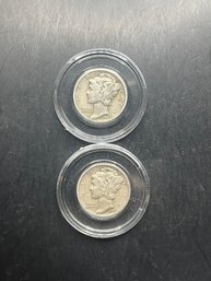 2 Mercury Dimes 1945-D, 1945-S