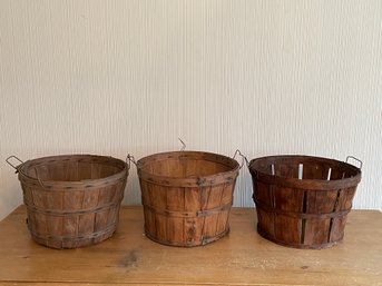 Lot Of 3 Primitive Vintage BASKET Country Farm Wood Fruit Vegetable