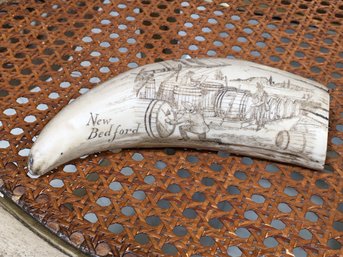 Interesting Scrimshaw Type Carving - Amazing Details - Starbuck Out Of New Bedford - And Cooper Shop - WOW !