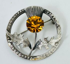 VINTAGE SIGNED W.B.S (WARD BROTHERS) STERLING SILVER SCOTTISH THISTLE RHINESTONE BROOCH