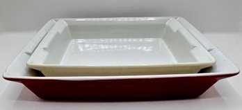 2 Vintage Glazed Ceramic Casserole Dishes
