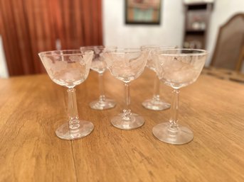 Vintage Libbey Crystal Garland Etched Stemware (5)