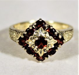 Fine Sterling Silver Ring Having Garnets And White Stones Size 9