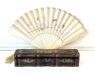 Victorian Asian Fan Made In Carved Box  (LOC: F2)