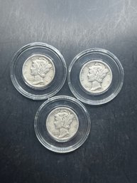 3 Mercury Dimes 1940, 1940-D, 1940-S