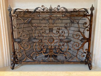 Fireplace Screen, Hand Wrought Decorated With Scrolls & Acanthus Leaves