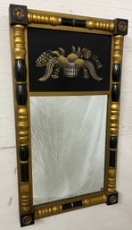 Classic Two Part Stenciled Hitchcock Mirror With Reverse Painted Tablet