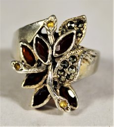 Sterling Silver Ring Having Garnets Marcasites (missing Three Small Stones) Size 6.5