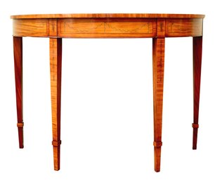 Demilune Wood Table With Hand-Painted Garland Swags And Elegant Square Tapered Legs