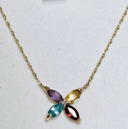 14K GOLD MULTI GEMSTONE NECKLACE AMETHYST, CITRINE, GARNET & BLUE TOPAZ