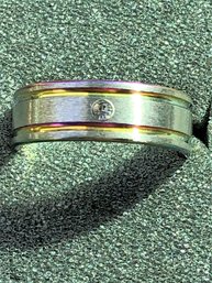 Rainbow Lustre Stainless-steel Band Ring With Diamond Rhinestone & Purple Stripes - Size 6