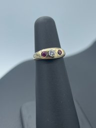 Intricate Antique Diamond & Ruby Childs Ring Set In 14k Yellow Gold