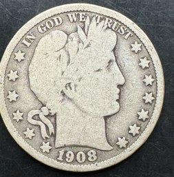 1908-D Barber Silver Half Dollar