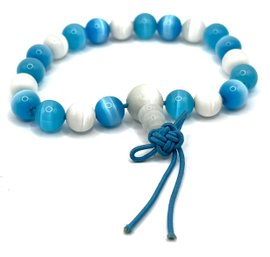 Beautiful Glass Blue And White Cats Eye Beaded Bracelet