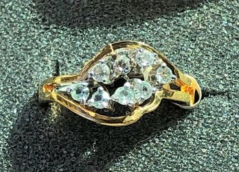 Vintage 18k Yellow Gold Plated Ring With Swarovski Crystal Diamonds - Size 6