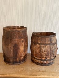 Lot Of 2 Rustic Wooden Barrels