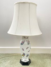 A Vintage Asian Ceramic Lamp On Rose Wood Base