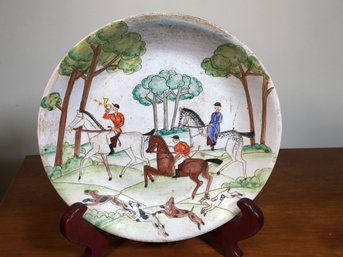 Handsome Italian Faience Pottery Plate - Nice Vintage Piece - Made In Italy For LORD & TAYLOR Hunt Scene