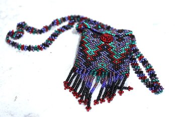 Small Hand Crafted Glass Beaded Necklace Pouch Purse