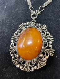 Exceptional Silver And Amber Necklace