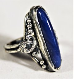 Fine Hand Crafted Sterling Silver And Lapis Lazuli Oval Stone Ring Size 5