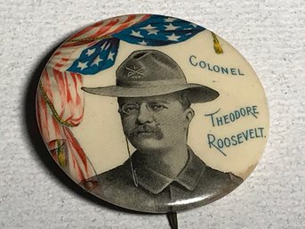 RARE Colonel THEODORE ROOSEVELT Campaign Pin - Made By Whitehead & Hoag - Rare Find - NICE Condition !