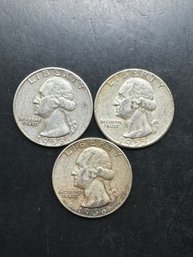 3 Silver Washington Quarters 1955, 1956, 1958-D