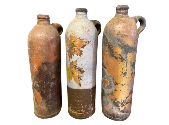 Antique Hand Painted  Folk Art Mineral Water Bottles (3)