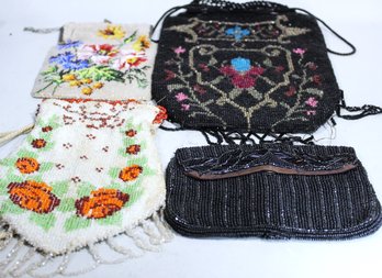 Lot Four Antique To Vintage Glass Beaded Ladies Purses