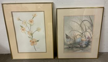 Framed Lithograph And Watercolor - Both Signed