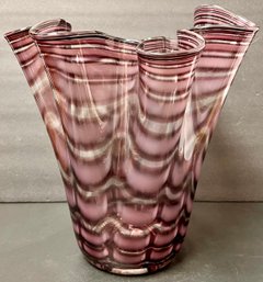 Vintage Art Glass Amethyst Purple Vase - Handkerchief Ruffle - Royal Gallery Poland - 11 1/8 H - Hand Blown