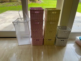 10 Square Wicker Storage Baskets Pink White And Yellow