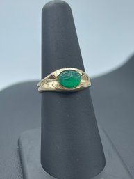 Egyptian Revival 14k Yellow Gold & Vibrant Green Jade Scarab Ring