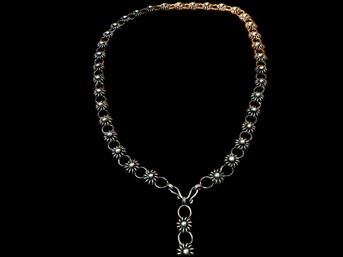 Sterling Silver Floral Y Necklace - Signed